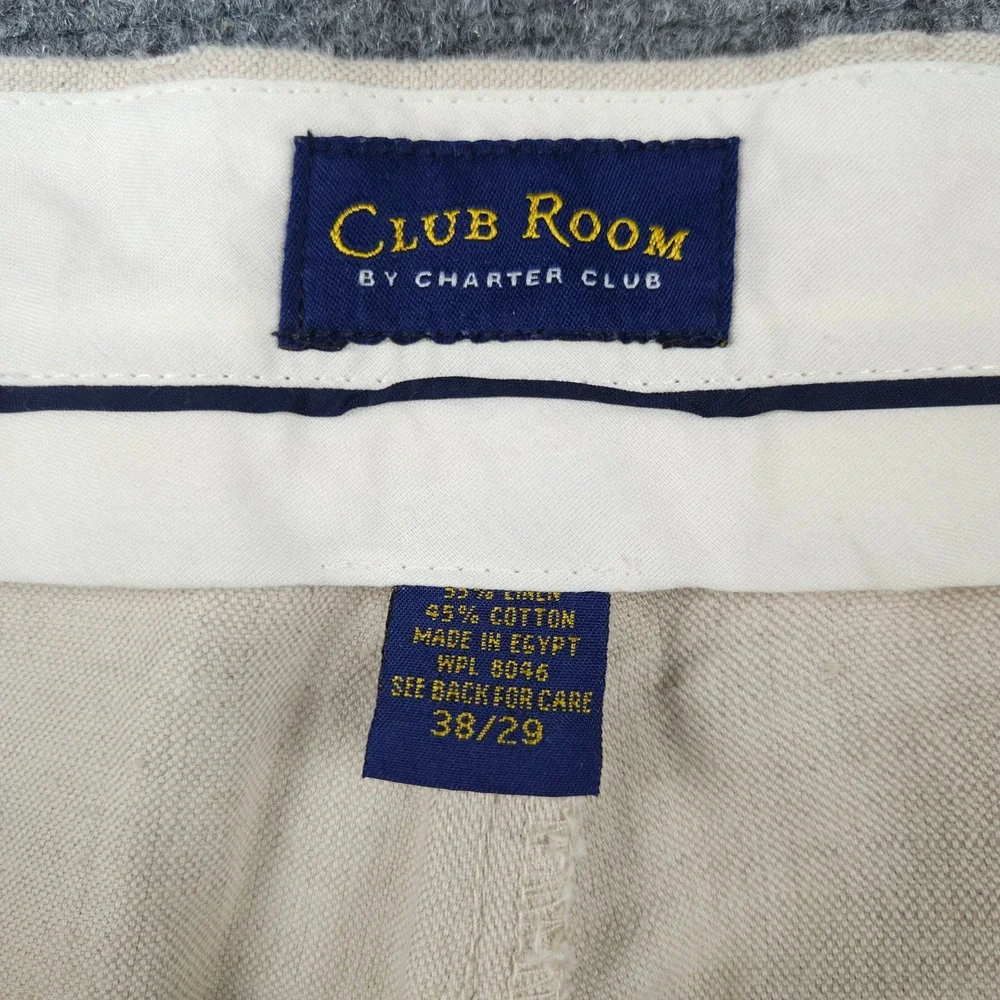 Club Room Mens Pleated Linen Cotton Blend Trousers Beige Oatmeal 38/29 DressPant